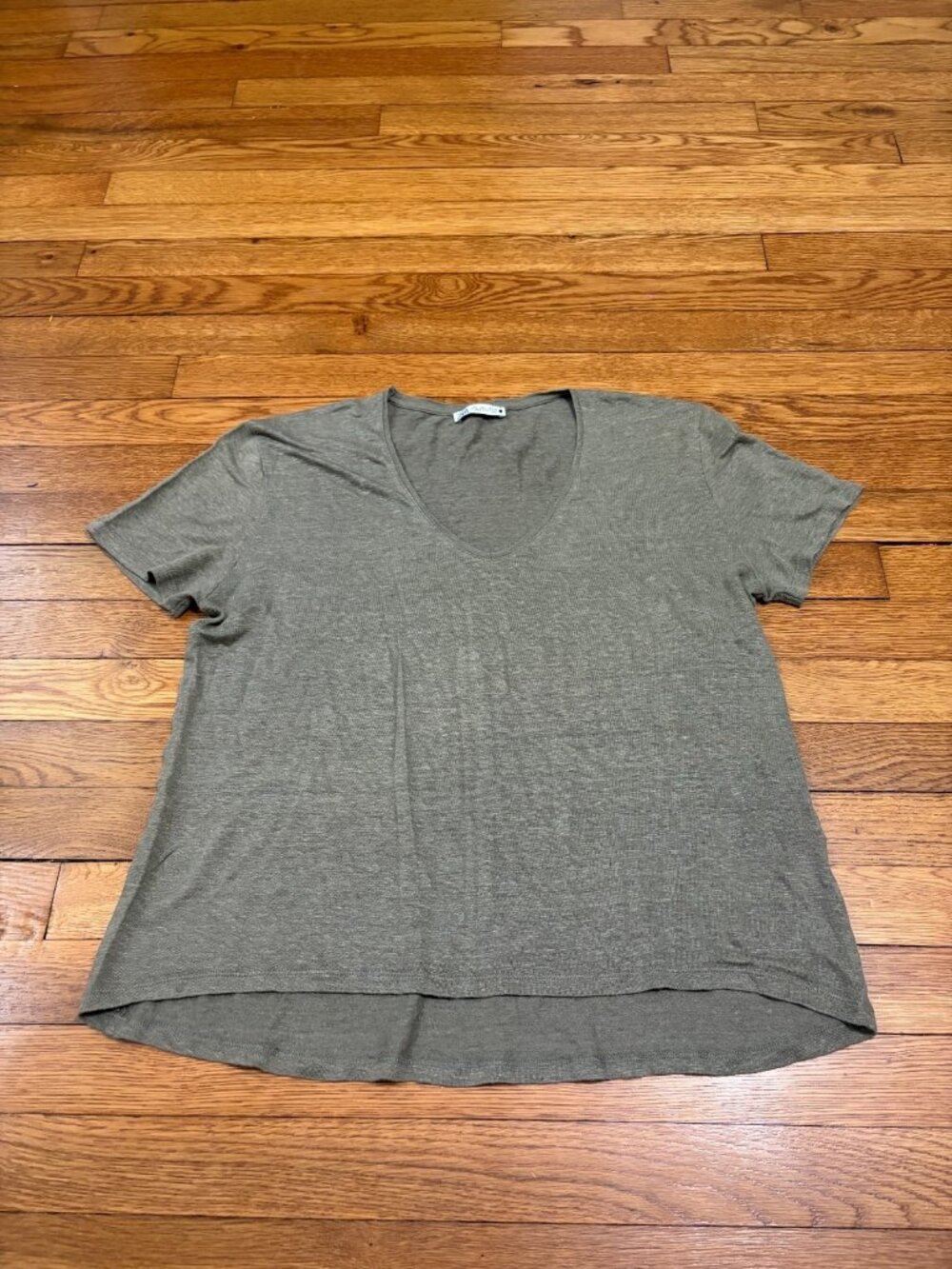 Zara Womens Oversized T-Shirt Size Large Green 100% Linen Relaxed Baggy Fit